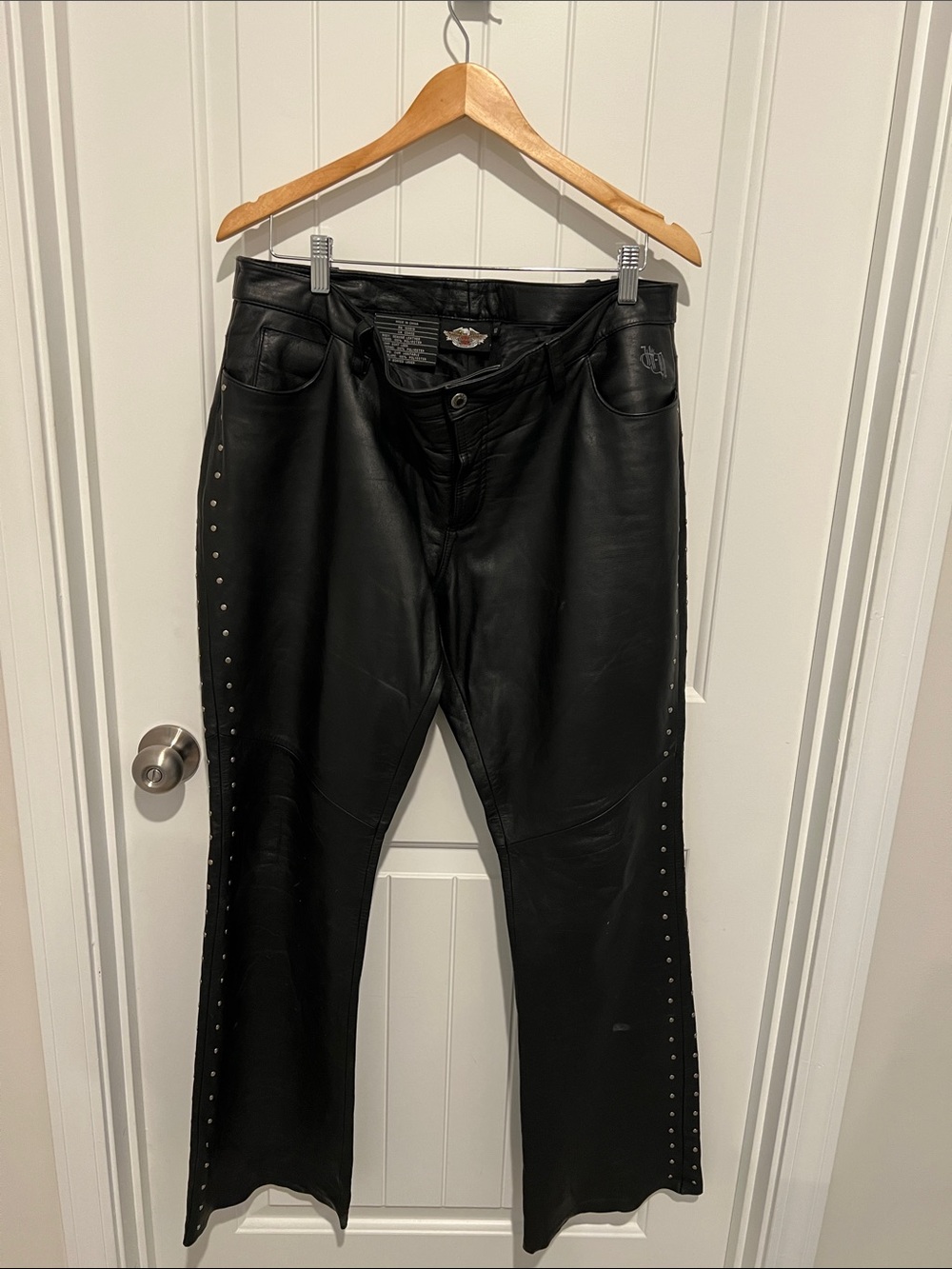 Harley-Davidson Women's Black Genuine Leather Pants  - Size 12